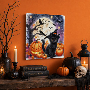 Pompoenen en Zwarte Katten Halloween Wandklok Vierkante Klok