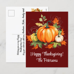 Pompoenen esdoorn bomen laat Happy Thanksgiving Feestdagenkaart