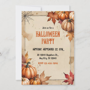 pompoenen, gedroogde bladeren, Halloween Party Kaart