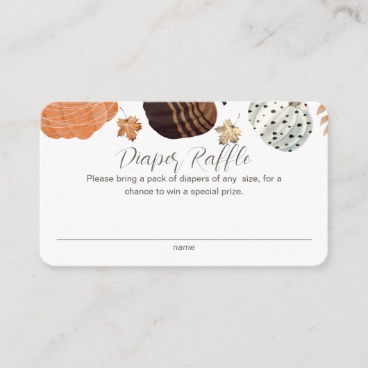 Pompoenen Geslacht Neutral Luier Raffle Baby showe Informatiekaartje (Voorkant)