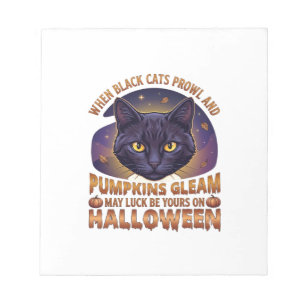 Pompoenen Glanzen Halloween Zwarte Kat Vallende Bl Notitieblok