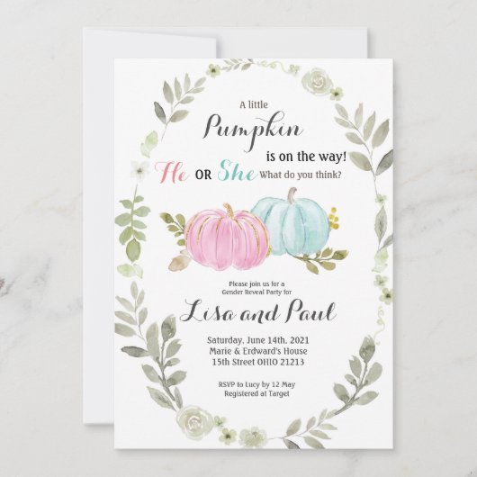 Pompoenen Herfst Genderonderzoek Uitnodiging (Voorkant)