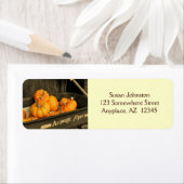 Pompoenen in wagon in sepia Adres label (Insitu)