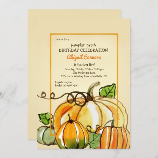 Pompoenen in Waterverf Uitnodiging (Voorkant / Achterkant)