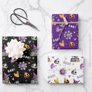 Pompoenen, katten en bloemen, boo Halloween Inpakpapier Vel