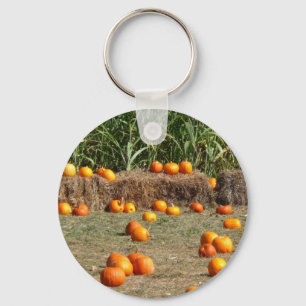Pompoenen, maïs en hooi herfst oogst fotografie sleutelhanger