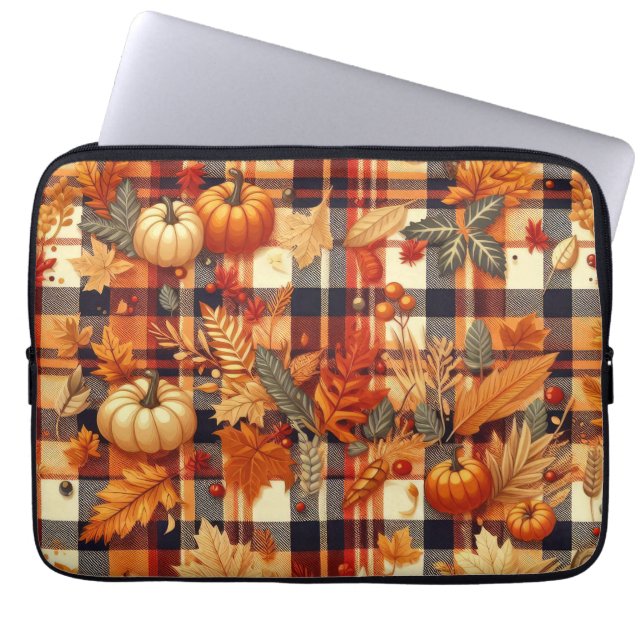 Pompoenen Maple verlaat herfstplaids Laptop Sleeve (Voorkant)