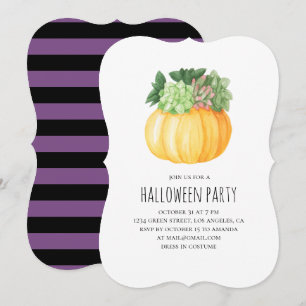 Pompoenen. Paarse en zwarte Halloween-partij Kaart