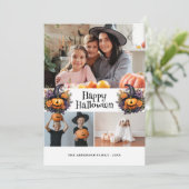 Pompoenen Paarse Oranje Bloemen Foto Halloween Kaa Feestdagenkaart (Staand voorkant)