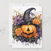 Pompoenen Paarse Oranje Bloemen Foto Halloween Kaa Feestdagenkaart (Achterkant)