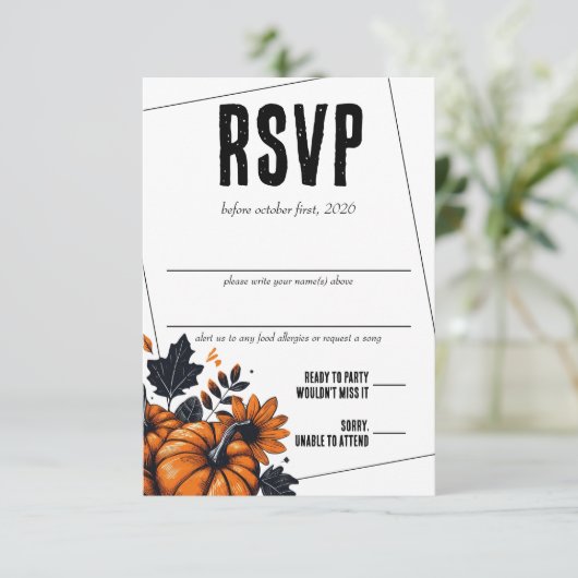 pompoenen RSVP kaartje (Staand voorkant)