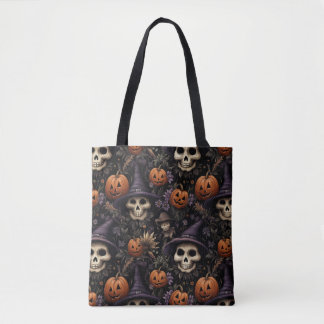 Pompoenen Schedels Bloemen Halloween Draagtas
