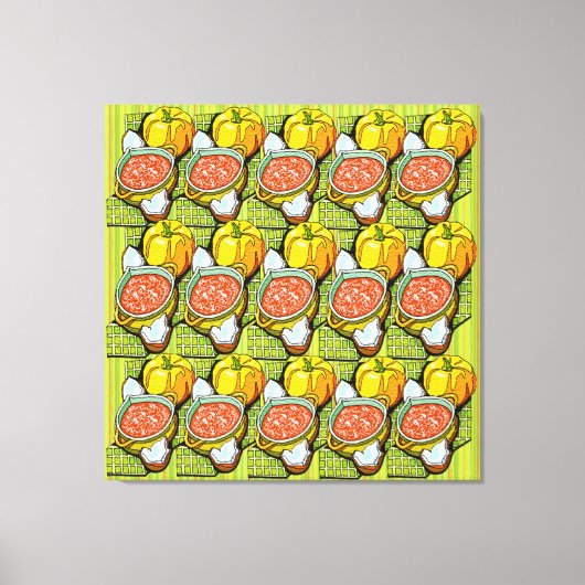 Pompoenen, soep en gestripte achtergrond canvas afdruk (Voorkant)
