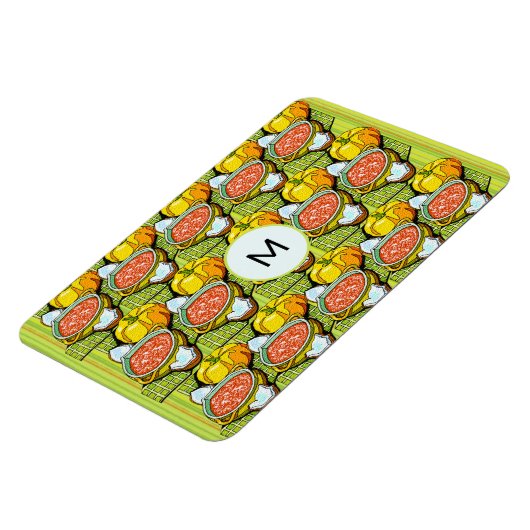 Pompoenen, soep en gestripte achtergrondmonogram magneet (Linkerzijde)