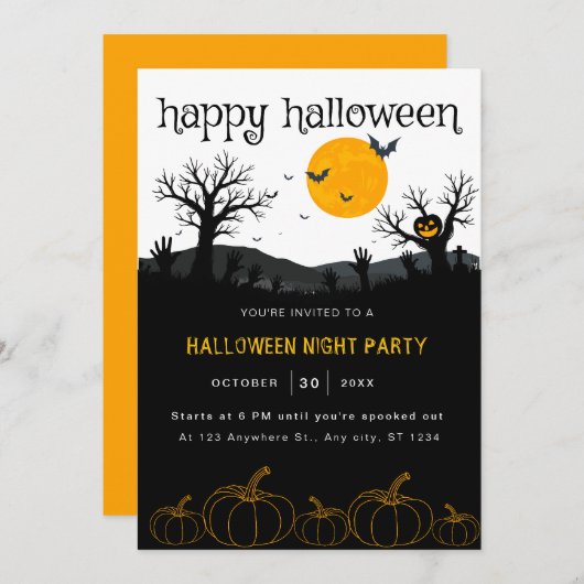 Pompoenen Spooky Trees Oranje Black Halloween Part Kaart (Voorkant / Achterkant)