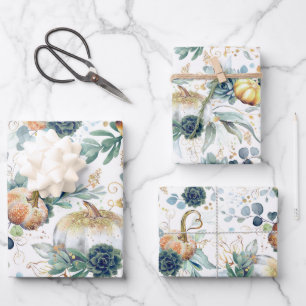 Pompoenen Succulents Gold Greenery Eucalyptus Herf Inpakpapier Vel