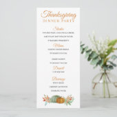 Pompoenen Thanksgiving Herfst Diner Menu Kaart (Staand voorkant)