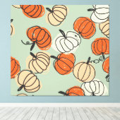 Pompoenen: Thanksgiving naadloos patroon. Canvas Afdruk (Insitu (Houten vloer))