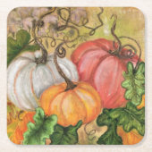 Pompoenen - Waterverf Vierkante Kartonnen Onderzetter (Voorkant)