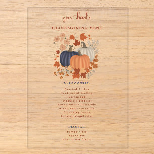 Pompoenen Wilde Bloemen Thanksgiving Diner Menu Acryl Uitnodigingen