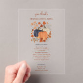 Pompoenen Wildflowers Thanksgiving Dinner Menu Acryl Uitnodigingen (Insitu (Draagbaar))
