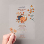 Pompoenen Wildflowers Thanksgiving Dinner Menu Acryl Uitnodigingen (Insitu (Draagbaar))