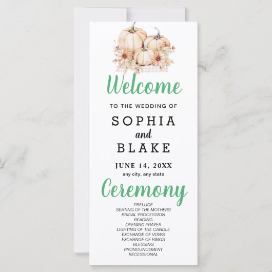 Pompoenen & Zonnebloemen Herfst Wit Trouwprogramma (Voorkant)