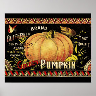 Pompoenetiket Antiek Vlinder Merk Poster