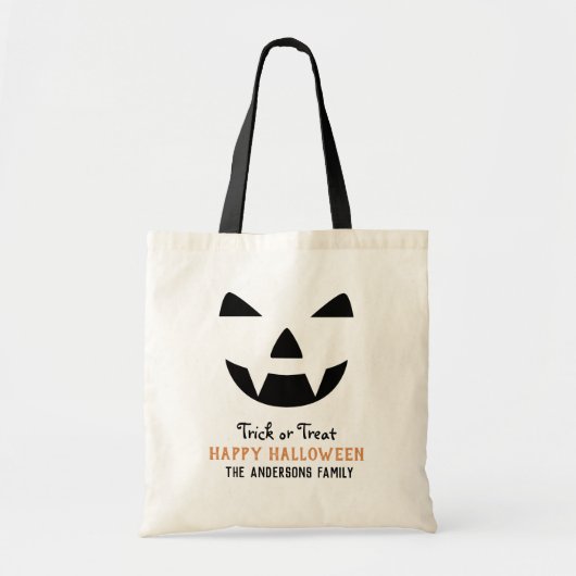 Pompoengezicht Modern Script Happy Halloween Custo Tote Bag (Voorkant)