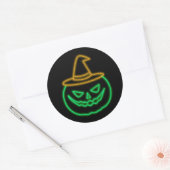 Pompoengezicht Oranje Groene Gloed Effect Hallowee Ronde Sticker (Envelop)