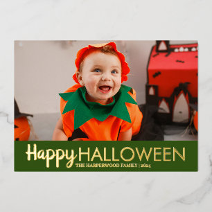 pompoenjack-o-lantaarn Halloween Family One Foto Folie Feestdagenkaart