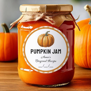 Pompoenjam met geruit patroon label