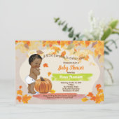 Pompoenjongen doucht rustige herfst kaart (Staand voorkant)