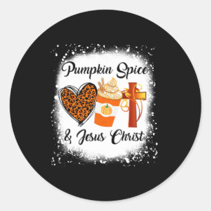 Pompoenkruid en Jezus Christus Leopard Heart Coff Ronde Sticker
