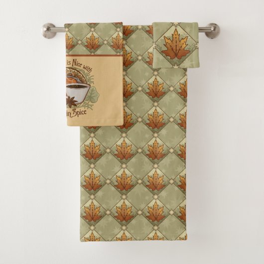 Pompoenkruid is mooi met herfstbladeren patroon bad handdoek (Insitu)