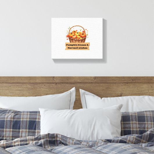 Pompoenkussen & Oogstwensen Herfst Design Oversi Canvas Afdruk (Insitu (Slaapkamer))