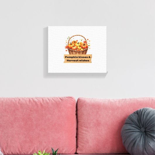 Pompoenkussen & Oogstwensen Herfst Design Oversi Canvas Afdruk (Insitu (Woonkamer))