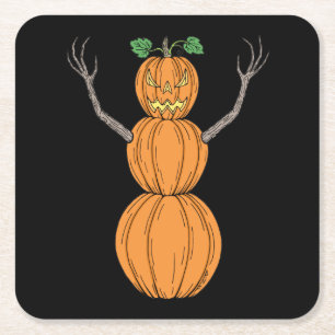 Pompoenman Halloween Kunst Vierkante Kartonnen Onderzetter