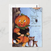 Pompoenmeisje met kat briefkaart (Voorkant / Achterkant)