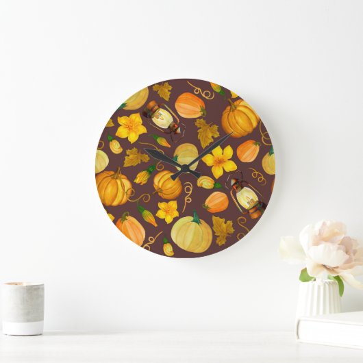 Pompoenoogst herfst Waterverf Pattern Grote Klok (Huis)