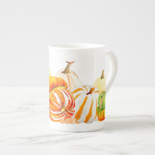 Pompoenoogst op een Bone China-Mok Porselein Kop