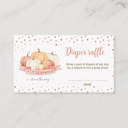 Pompoenperzik Roze Baby shower Luier Raffle Kaart (Voorkant)