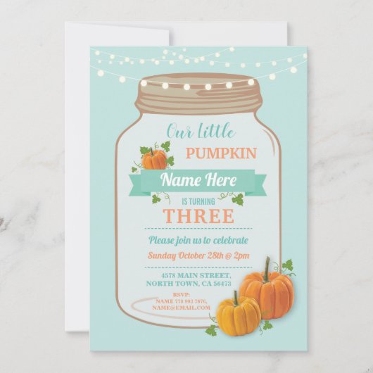 Pompoenpot Verjaardag Herfst Party Mint Lights Uit Kaart (Voorkant)