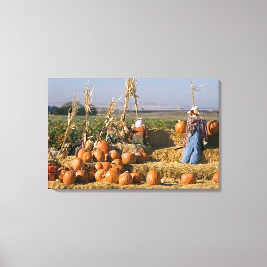 Pompoenscherm met hooibalen en spuitbussen canvas afdruk (Voorkant)