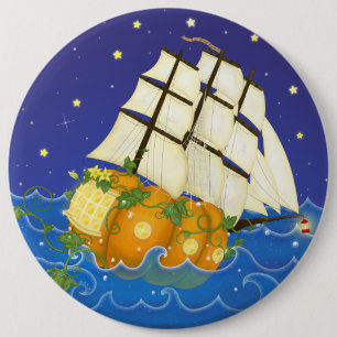 Pompoenschip op Zee Assepoester Nautical Fairytale Ronde Button 6,0 Cm
