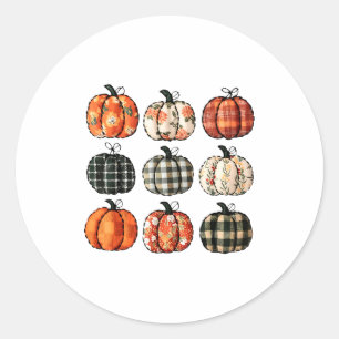 Pompoenseizoen Bloem Geruit Thanksgiving Herfst Ronde Sticker