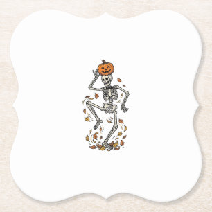 Pompoenskelethemd Vintage Dansende Botten Kunst Kartonnen Onderzetters