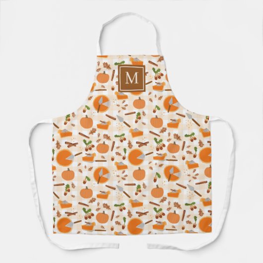 Pompoentaart Herfst Herfst Patroon Monogram Initia Schort (Voorkant)