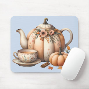 Pompoentheepot met Herfst Bloemen Illustratie Muismat
