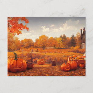 Pompoenvelden van de herfst briefkaart